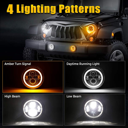 7" LED Headlight & 4" Fog Light Kit for Jeep Wrangler/Hummer (1997-2018)