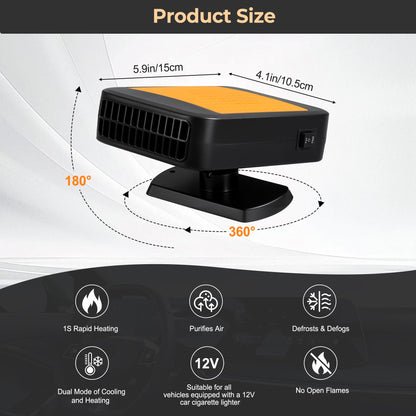 2026 Upgraded 12V Portable Car Heater - Plugs into Cigarette Lighter, 360° Rotatable Defroster