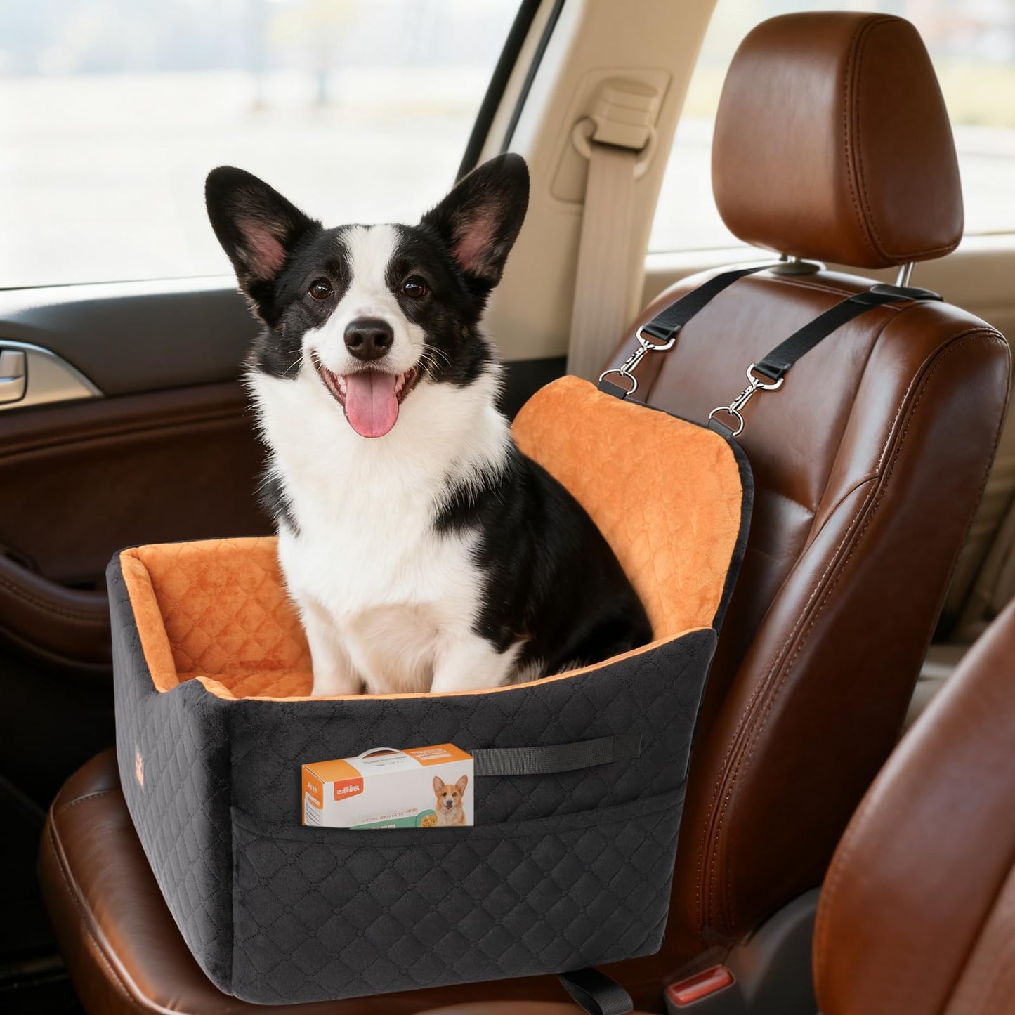 Small/Medium Dog Car Seat w/Side Opening - Thick Cushion, Detachable Washable, 35 lb Capacity (Grey)