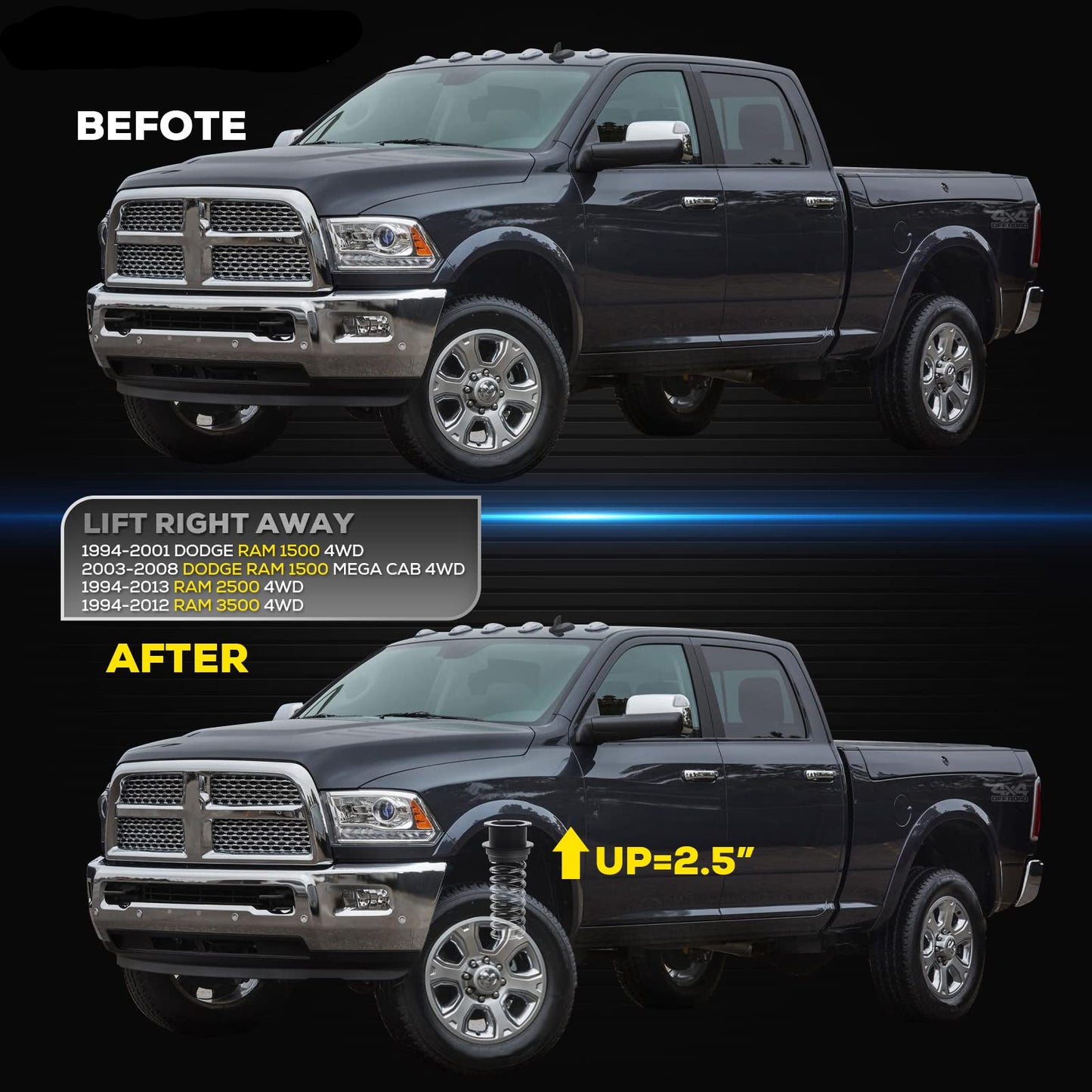 2" Front Leveling Spacers for 1994-2013 Ram 2500/3500 4WD & 1994-2001 Ram 1500 4WD (2-PCS)