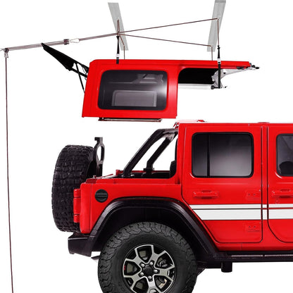 Hardtop Anti-Fall Removal Lift for Jeep Wrangler JL, JK, TJ, and Other Models with Hardtops | Idle Items, Kayak & Attic Hoist | Supports 8-16 ft Ceilings, Comes with 6 T-Knobs (Red)