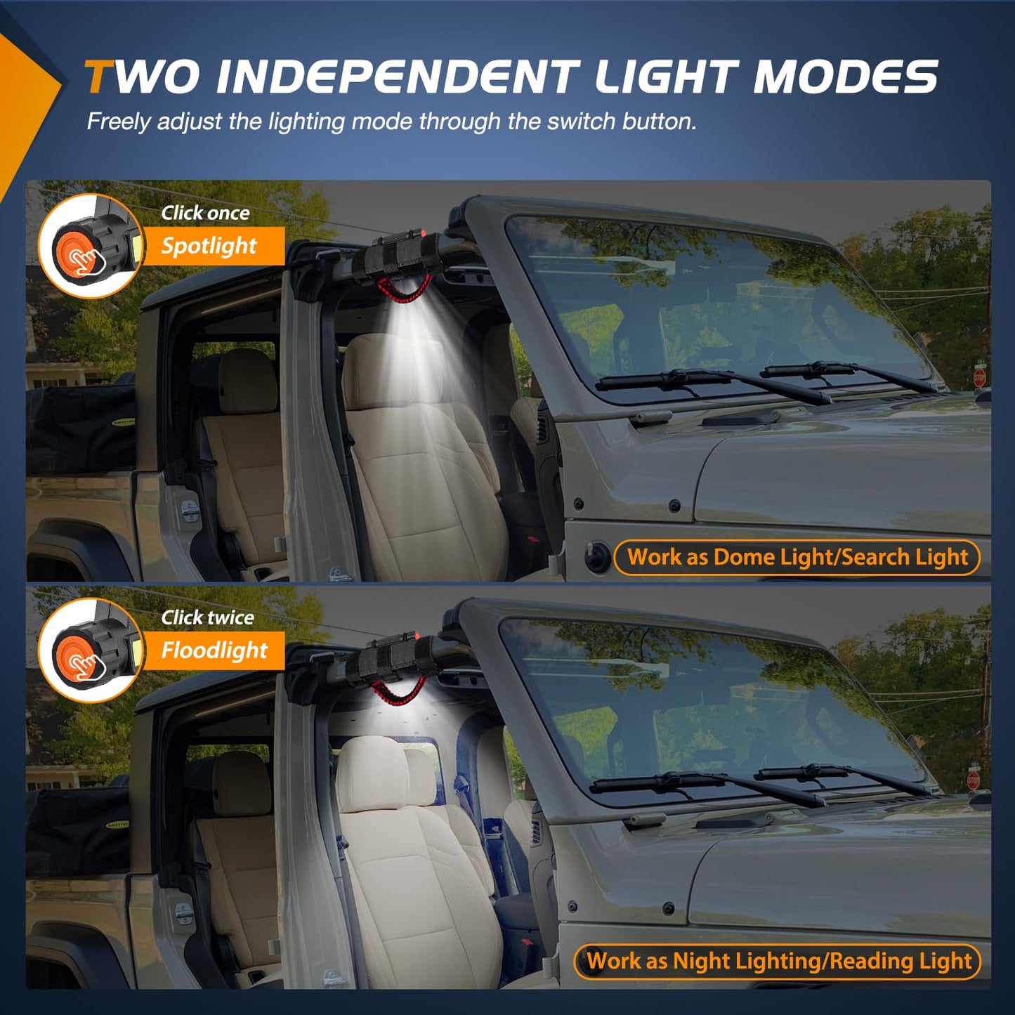 Dome Light w/ Grab Handle - Universal LED Interior Light for Jeep Roll Bars