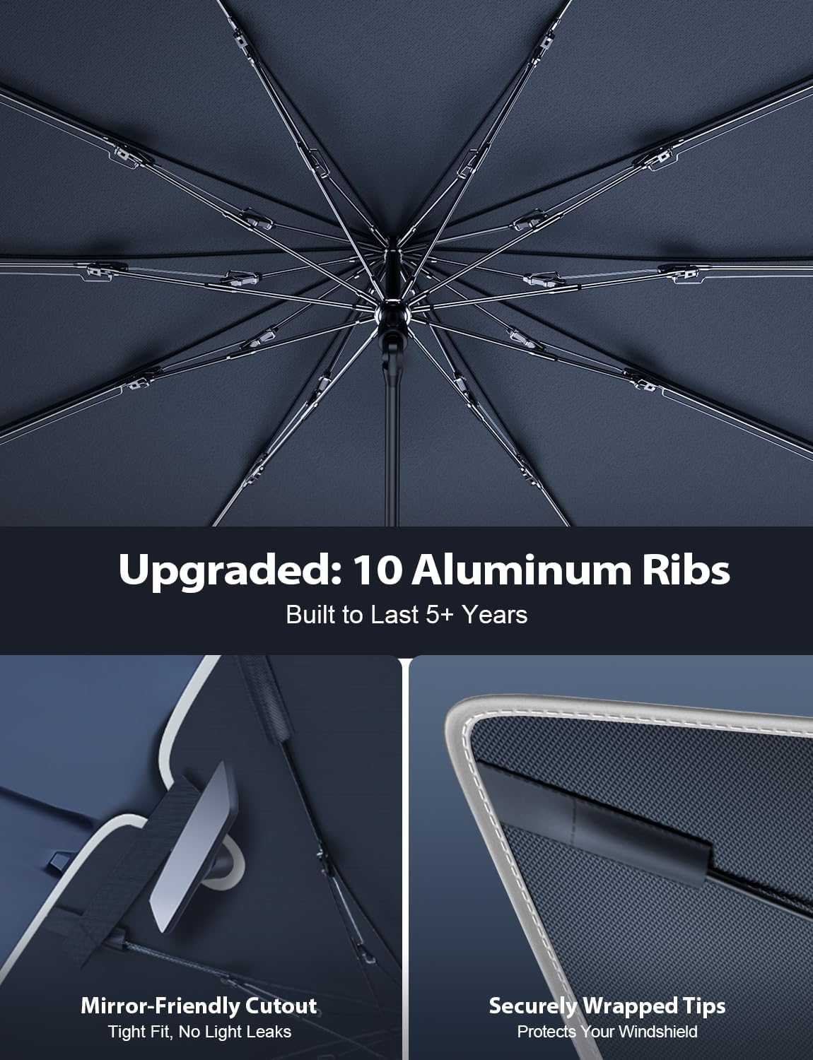 Truck Windshield Umbrella Sun Shade - Ice Crystal Coating, 99.9% UV/Heat Block for F-150/Silverado/Tundra/RAM/Sierra