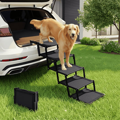 5-Step Foldable Dog Stairs - Extra Wide, 250 lb Capacity, Non-Slip Surface for Large Dogs