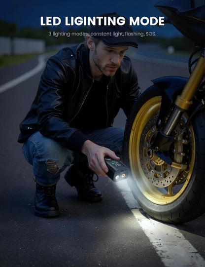 4X Faster 150PSI Cordless Tire Inflator - Rechargeable, LED Light, Auto Pump for Car/Bike/Ball