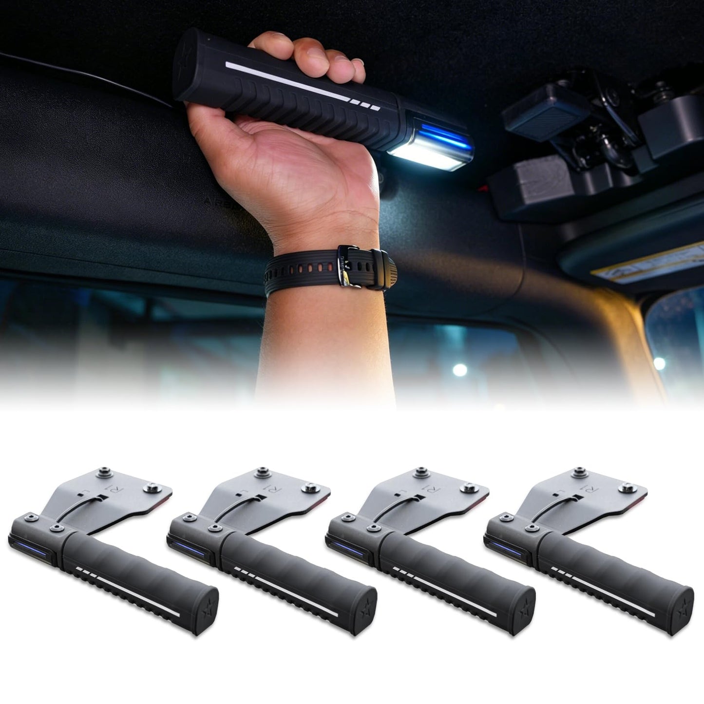 Bronco Front Grab Handles with Lights, Silicone Grip