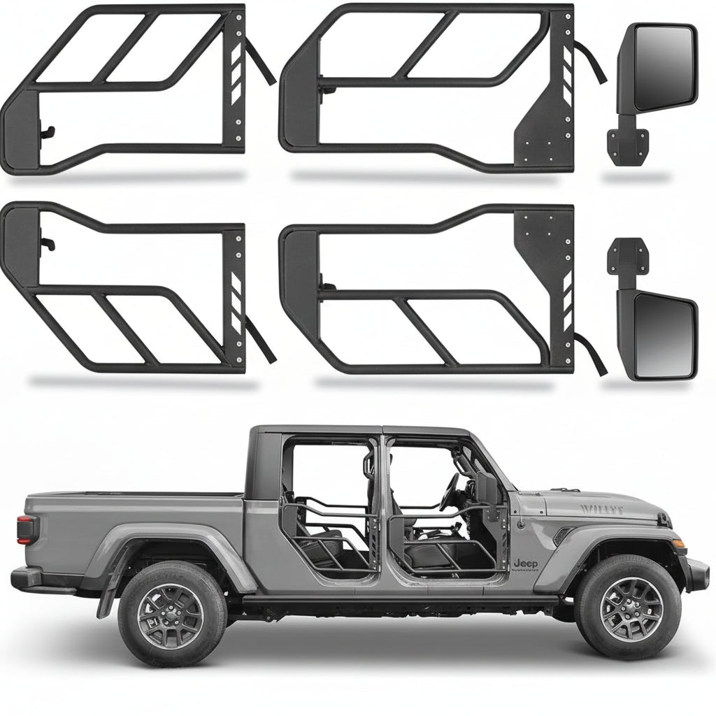 For Jeep Wrangler JL JLU/Gladiator JT 4-Doors 2018-2024 Tube Doors with Side View Mirror 4-piece set Off Road Summer Trail Adventure