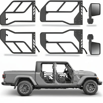 For Jeep Wrangler JL JLU/Gladiator JT 4-Doors 2018-2024 Tube Doors with Side View Mirror 4-piece set Off Road Summer Trail Adventure