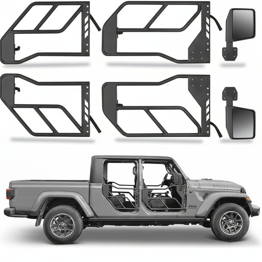 For Jeep Wrangler JL JLU/Gladiator JT 4-Doors 2018-2024 Tube Doors with Side View Mirror 4-piece set Off Road Summer Trail Adventure