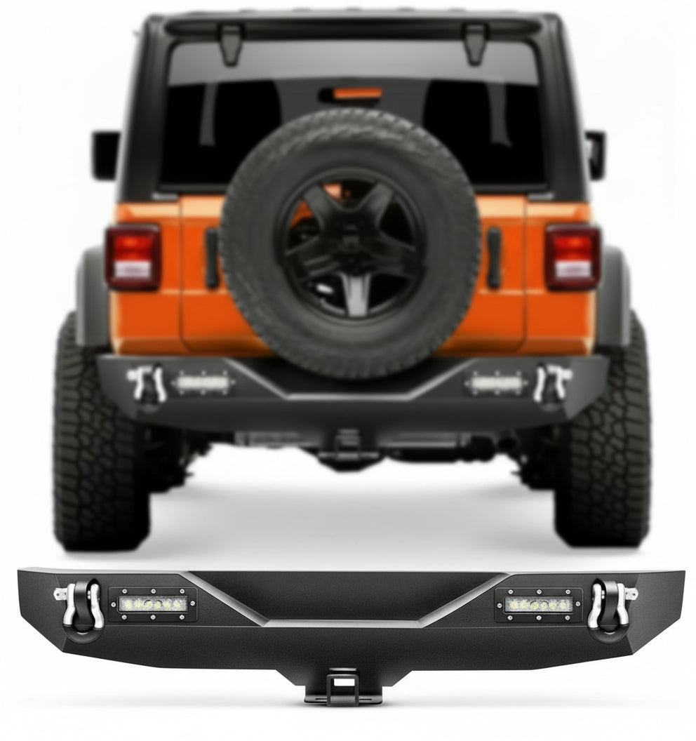 Nilight - JK-52A Rear Bumper Compatible for 2007-2018 Wrangler JK,Rock Crawler Bumper with Hitch Receiver & 2X Upgraded 18W LED Lights Off Road Textured Black