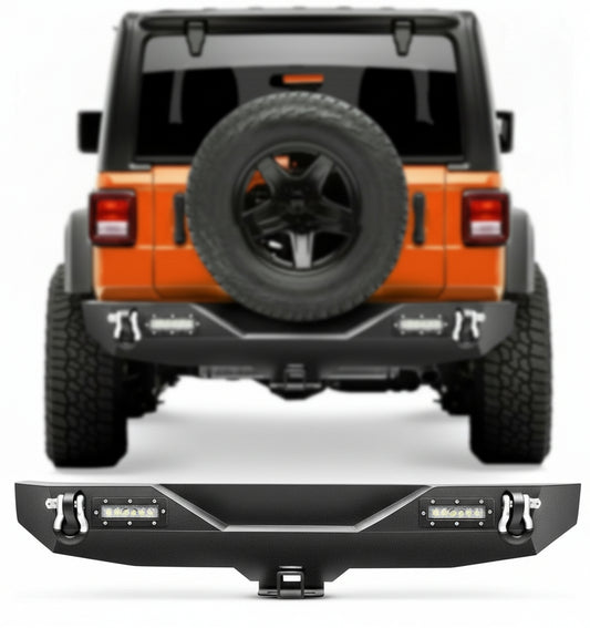 Nilight - JK-52A Rear Bumper Compatible for 2007-2018 Wrangler JK,Rock Crawler Bumper with Hitch Receiver & 2X Upgraded 18W LED Lights Off Road Textured Black