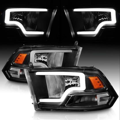 Black LED Bar Headlights for 2009-2018 Dodge Ram 1500/2500/3500 (Pair) - Includes Bulbs