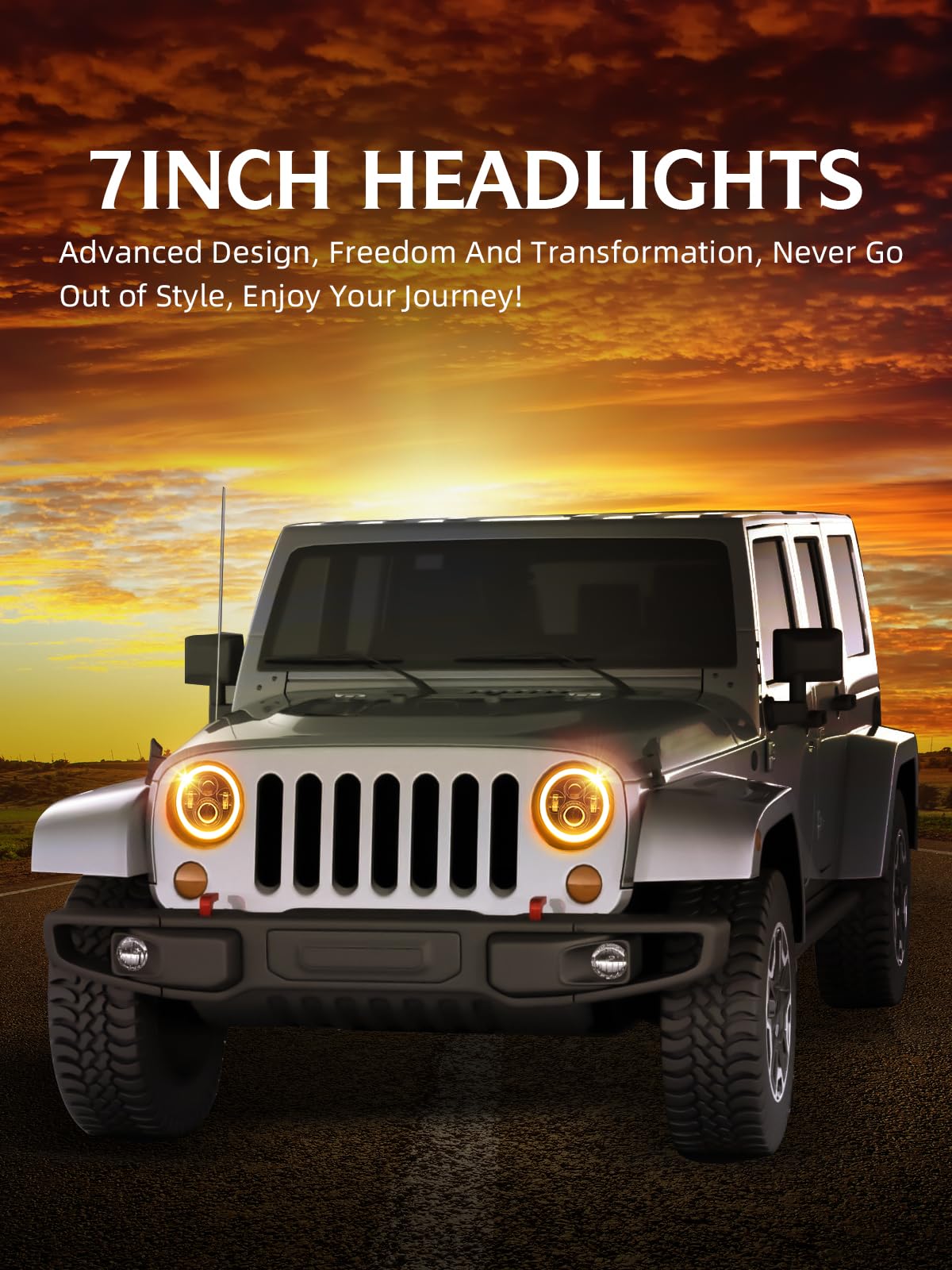 2PCS Black 7" LED Headlights - DOT Approved, H6024 Fit with DRL & Signals