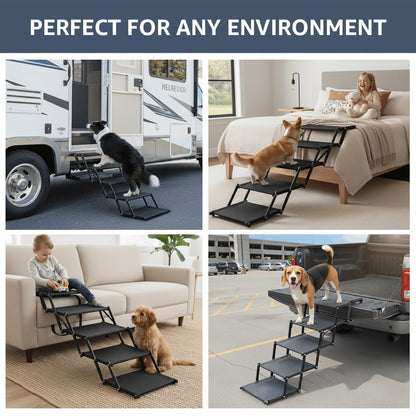 5-Step Foldable Dog Stairs - Extra Wide, 250 lb Capacity, Non-Slip Surface for Large Dogs