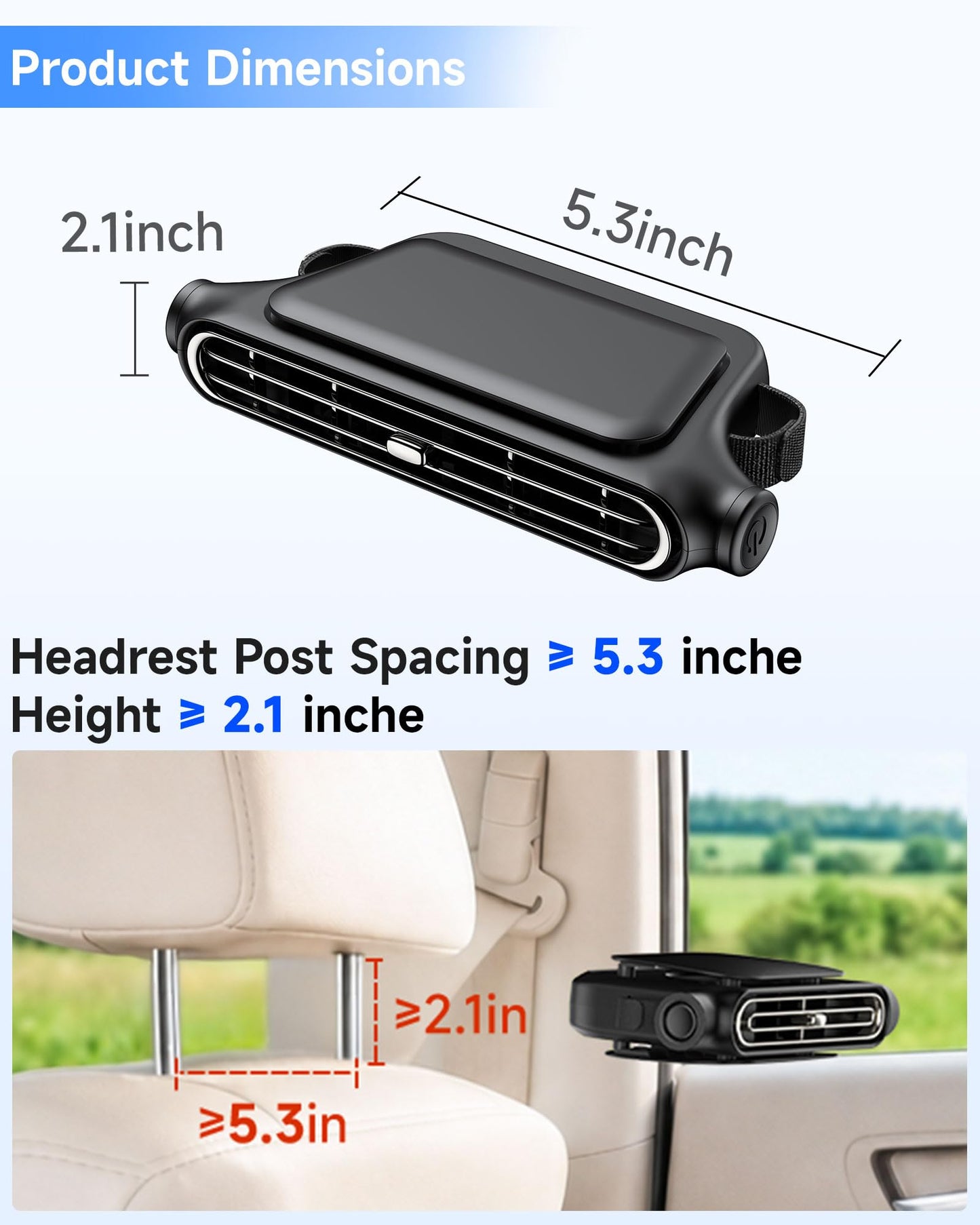 Backseat Car Fan, USB Headrest Cooling for Kids