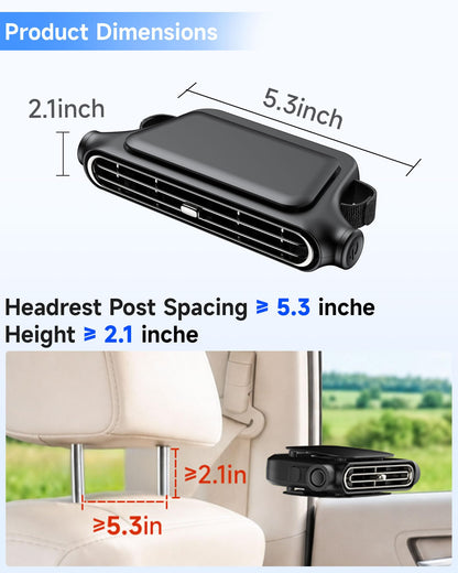 Car Headrest Cooling Fan, USB, 3 Speeds, for Most Vehicles