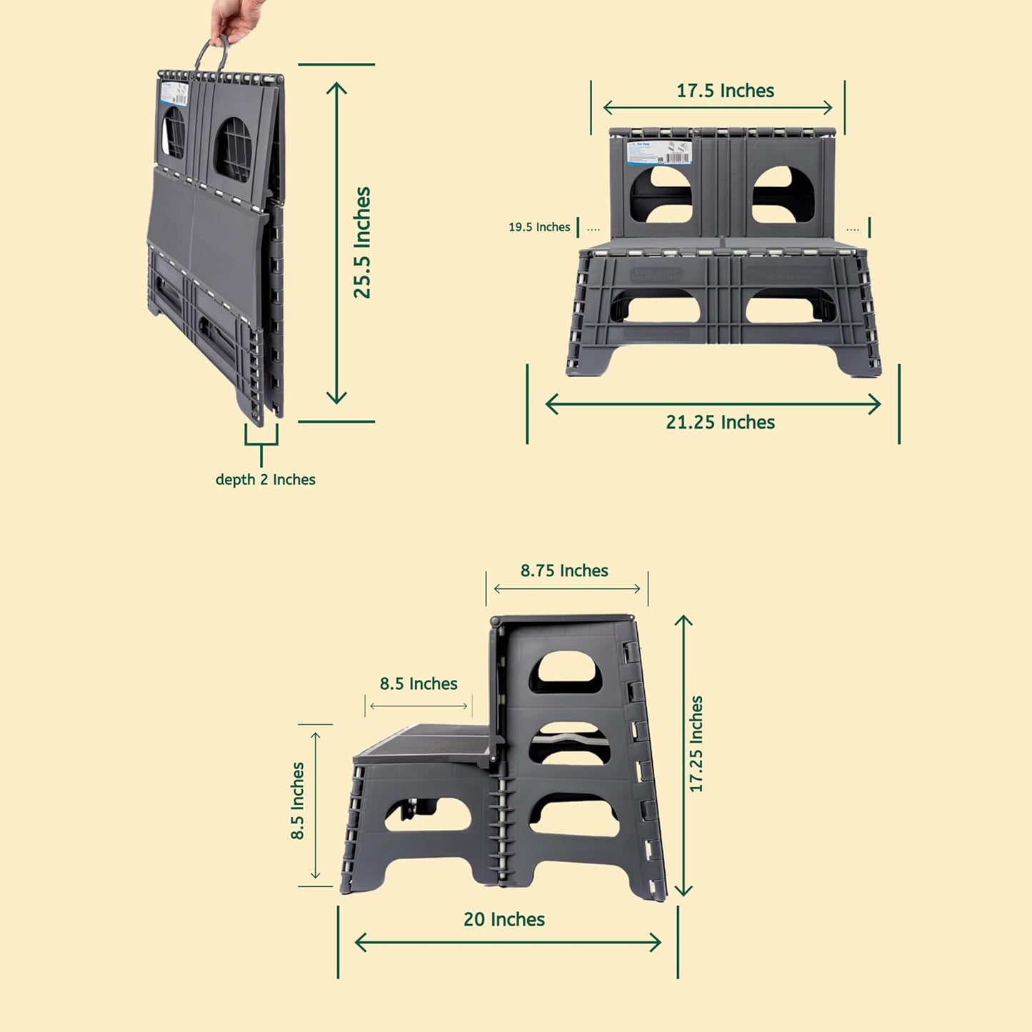 2-Step Folding Pet Stairs/Ramp - 300 lb Capacity, Carpeted Design for Bed/Car/SUV (Indoor/Outdoor)