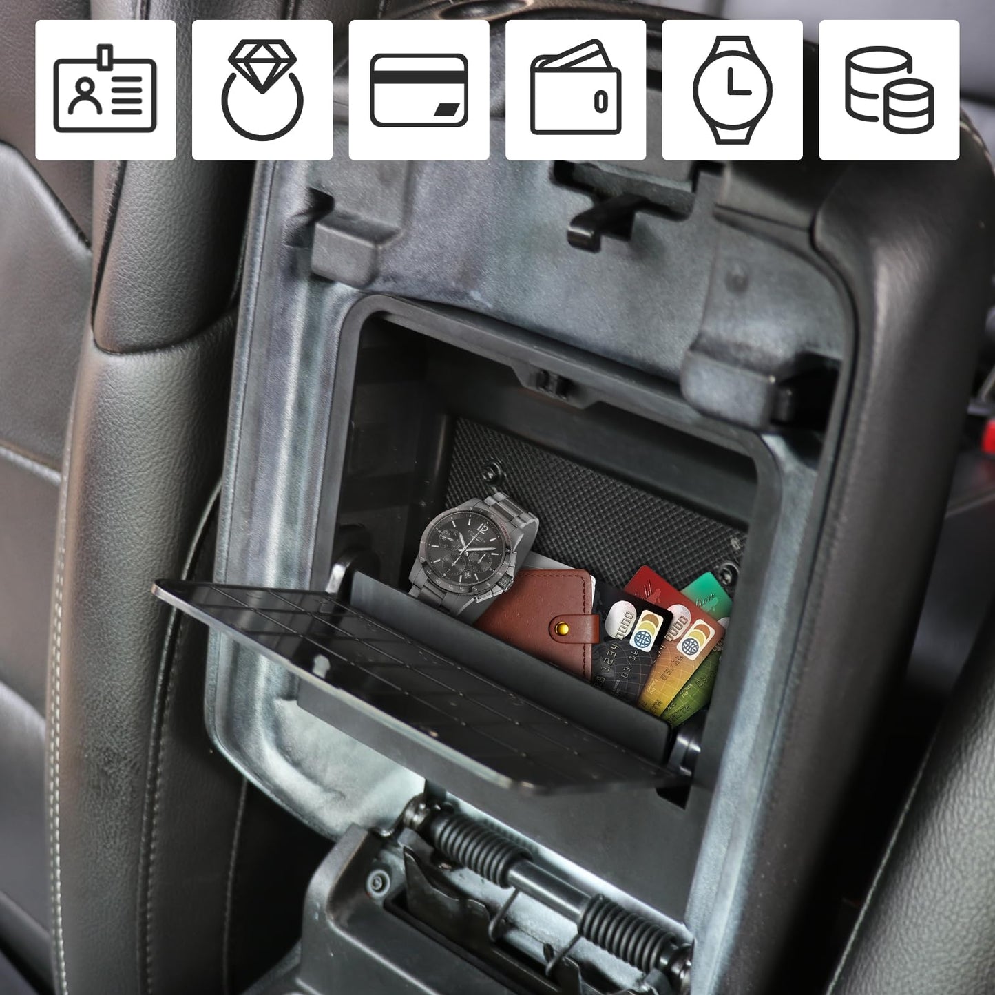 Center Console Hidden Storage Box for 2018-2026 Jeep Wrangler JL & Gladiator JT - One-Touch Access, Black