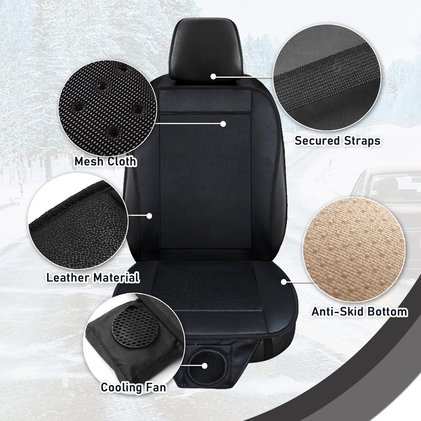 Cooling Car Seat Cushion - Black, Adjustable Temperature