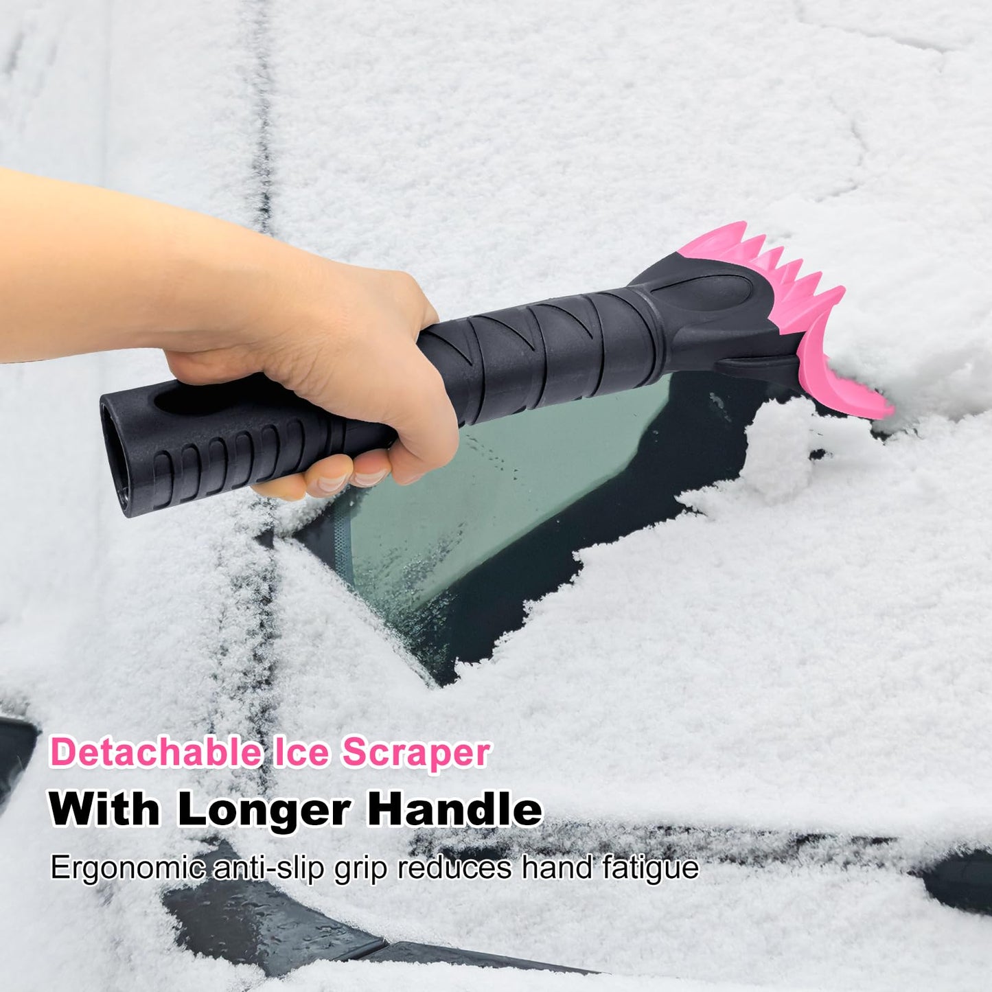 48" Extendable Snow Brush with 360° Pivoting Head - Pink (Fits SUV/Truck)