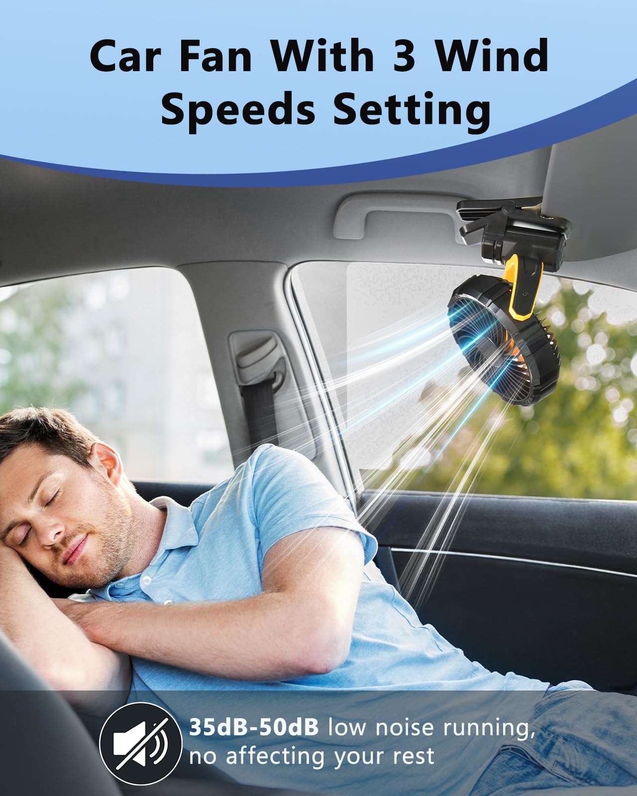 Portable Rechargeable Car Fan for Back Seat & Stroller, Quiet 360° Rotation