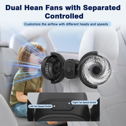 Rechargeable Dual-Head Car Fan for Backseat Cooling