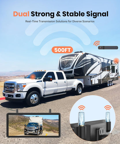 AUTO-VOX 2 Solar Wireless Backup Camera System with Two Cameras (License Plate & Portable): 7.2” 1080P HD Dual Channel Monitor, IP69K Waterproof Back up Camera for Truck,RV,Camper,Horse/Boat Trailer
