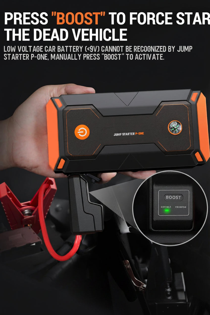 P-ONE 2000A Jump Starter for 8.0L Gas/6.5L Diesel - Portable Box with Case (Orange)