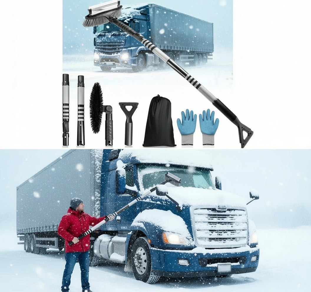 72" Extendable Long Snow Brush with Ice Scraper for Car Truck SUV Van - Soft Squeegee with 270° Pivoting Brush Head for Windshield Window - Snow Scraper & Antifreeze Gloves for Car Winter Accessories