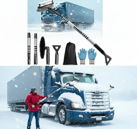 72" Extendable Long Snow Brush with Ice Scraper for Car Truck SUV Van - Soft Squeegee with 270° Pivoting Brush Head for Windshield Window - Snow Scraper & Antifreeze Gloves for Car Winter Accessories