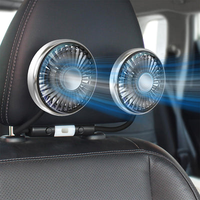 Dual Head Car Backseat Fan, 3-Speed with LED Light, USB Powered