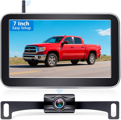 Wireless Backup Camera for Trucks - 7 Inch Monitor, HD 1080P, Color Night Vision, 2 Channels for Pickups, Cars