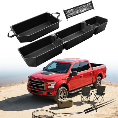 Rear Underseat Storage Box for 2015-2026 Ford F-150 SuperCrew & F-Series - w/Detachable Bin & Mesh Net