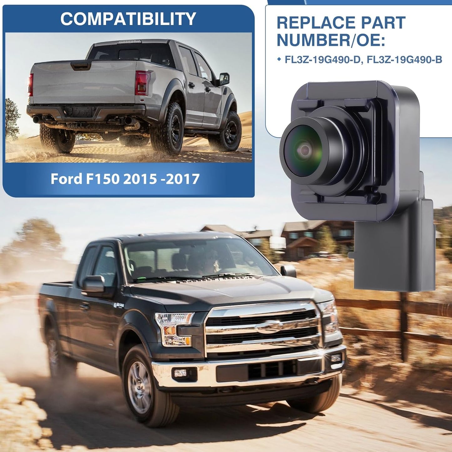 FL3Z-19G490-D Backup Camera Rear View Camera Fit for F-150 2015-2017 Fit for Ford Lobo 2018-2019 Parking Park Assist Camera Replaces #FL3Z19G490D FL3Z-19G490-B FL3Z19G490B FO1960101