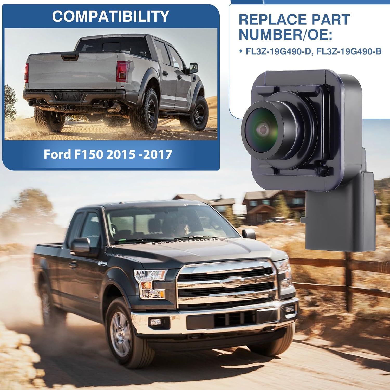 FL3Z-19G490-D Backup Camera Rear View Camera Fit for F-150 2015-2017 Fit for Ford Lobo 2018-2019 Parking Park Assist Camera Replaces #FL3Z19G490D FL3Z-19G490-B FL3Z19G490B FO1960101
