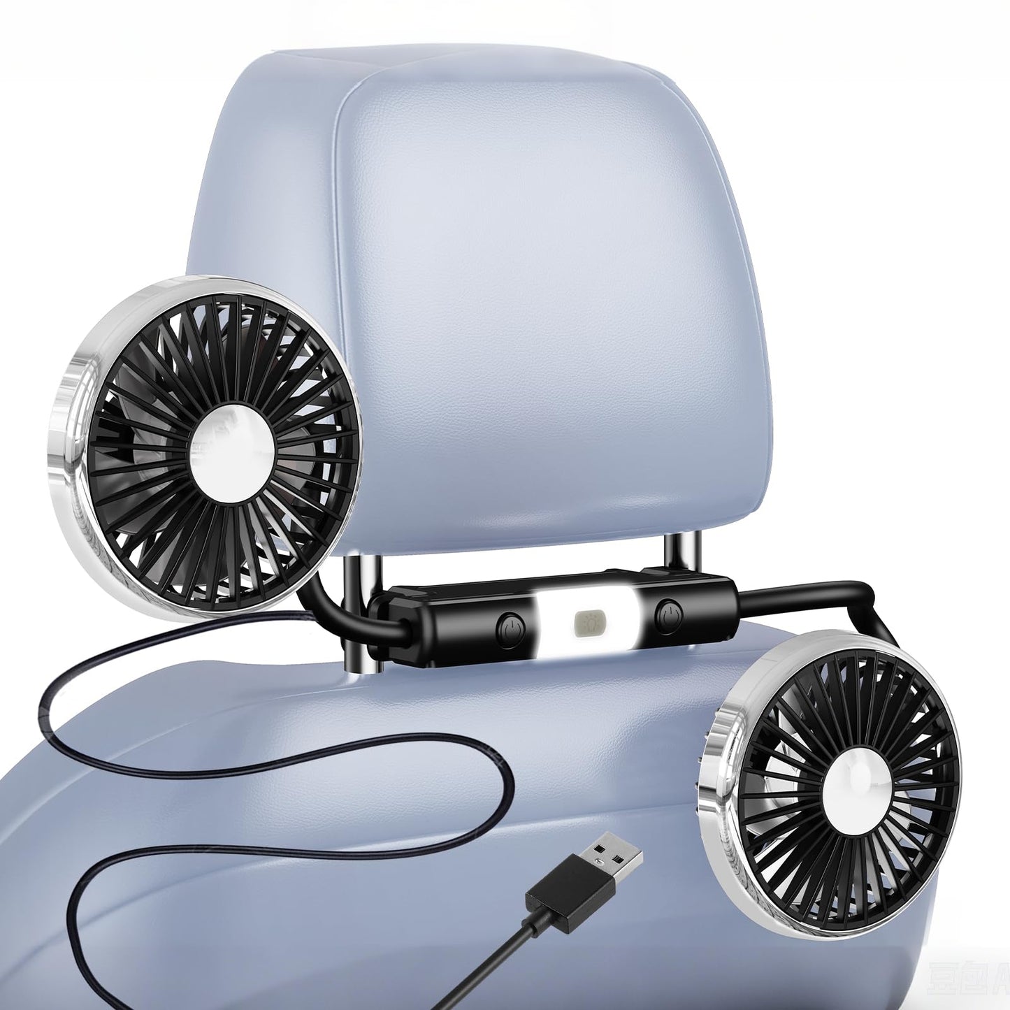 USB Car Back Seat Fan with Light, 3-Speed Cooling for Vehicle