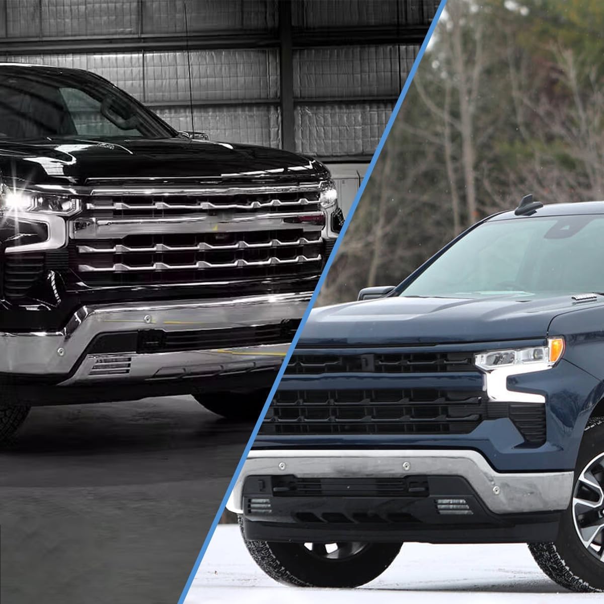 KPJYATUO Chrome Front Bumper Face Bar Compatible with 2022 2023 2024 Silverado 1500hd Chrome Iron Front Bumper W/Sensor Holes