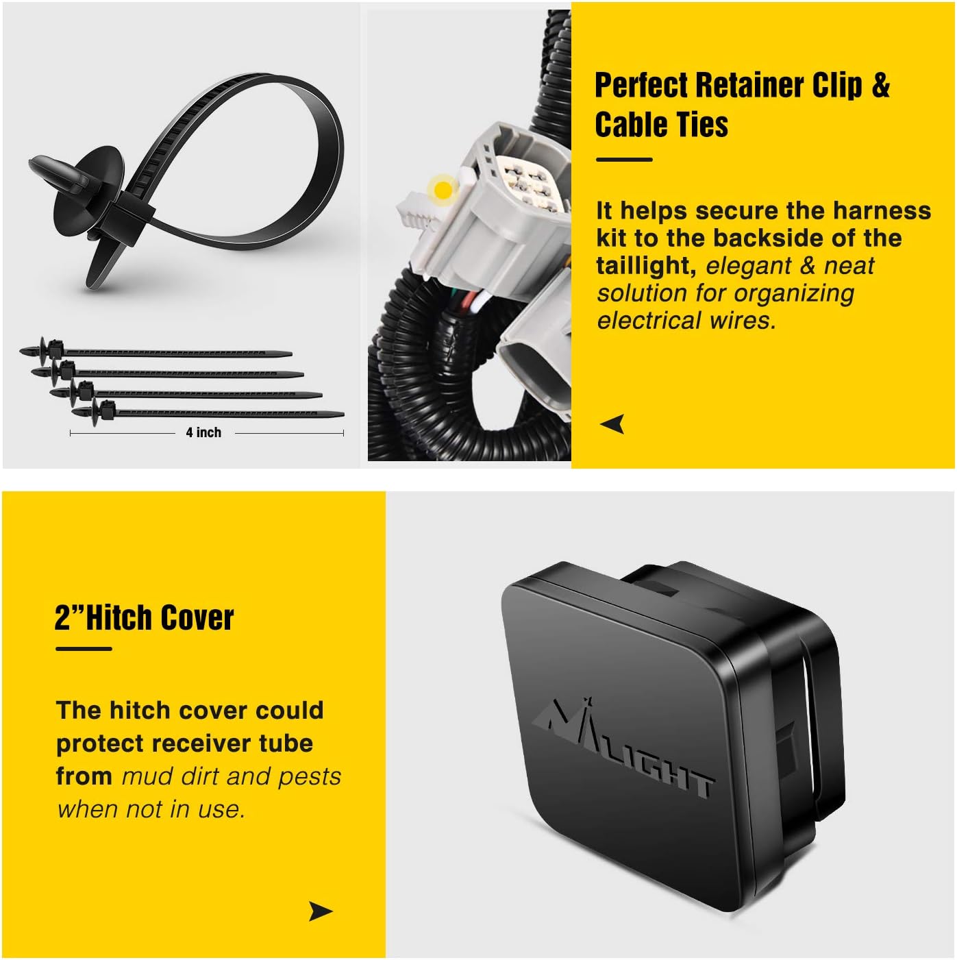 Nilight - JK-61A 2" inch Rear Bumper Tow Trailer Hitch Receiver Kit, Compatible for 2007-2018 Jeep Wrangler JK 4 Door & 2 Unlimited, w/4-Pin Wiring Harness (Exclude JL Models)