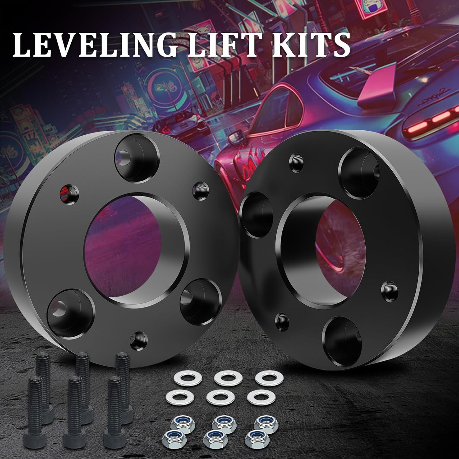 2" Front Leveling Lift kit for Dodge Ram 1500 2006-2024 4WD, Lifronkit Raise 2 Inch Front Strut Spacers Compatible with Dodge Ram Suspension Lift Kits 2006-2023 Black Anodized(new version)