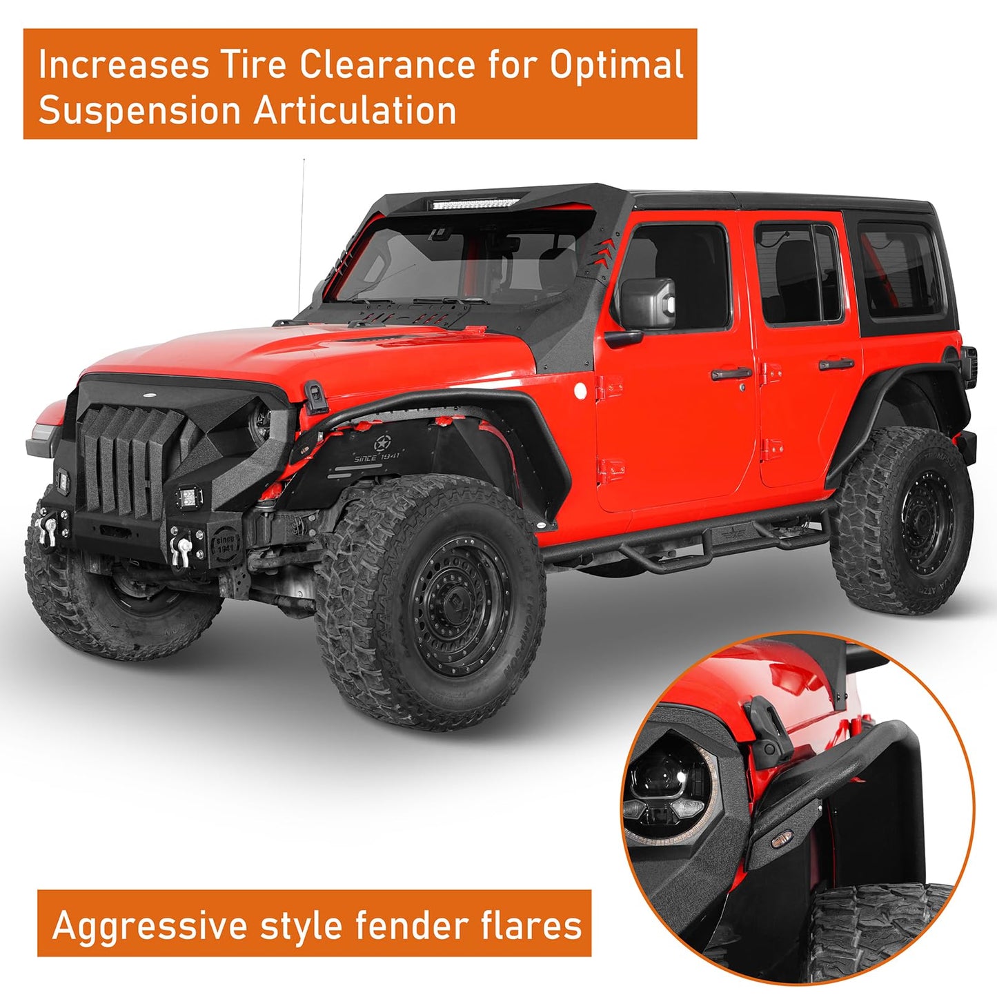 JL High Clearance Steel Fender Flares with Lights for Jeep Wrangler