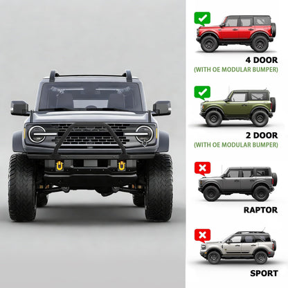 Bronco Front Bull Bar Grille Guard, Steel Black
