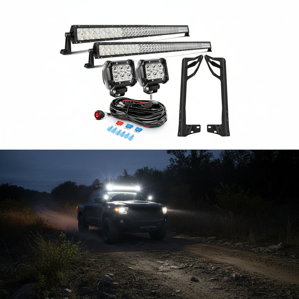 52" LED Light Bar & 4" Spot Pods Combo with Mount for 2007-2017 Jeep Wrangler JK