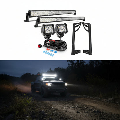 52" LED Light Bar & 4" Spot Pods Combo with Mount for 2007-2017 Jeep Wrangler JK