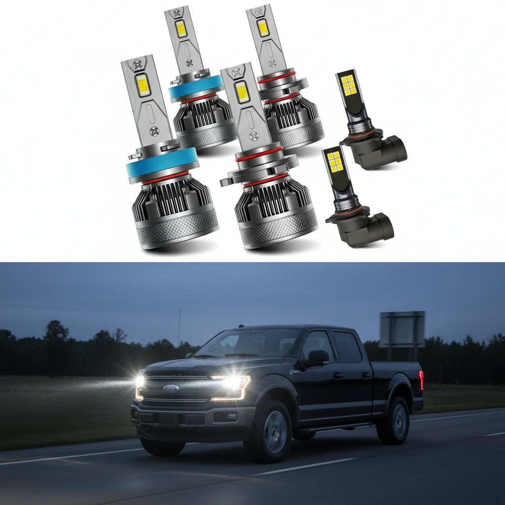 AWALITED Fits for 2015-2023 Ford F150 High Low Beam Fog Lights Bulbs Combo Pack, 6000K White Plug-and-Play Super Bright Lights Bulbs, Pack of 6