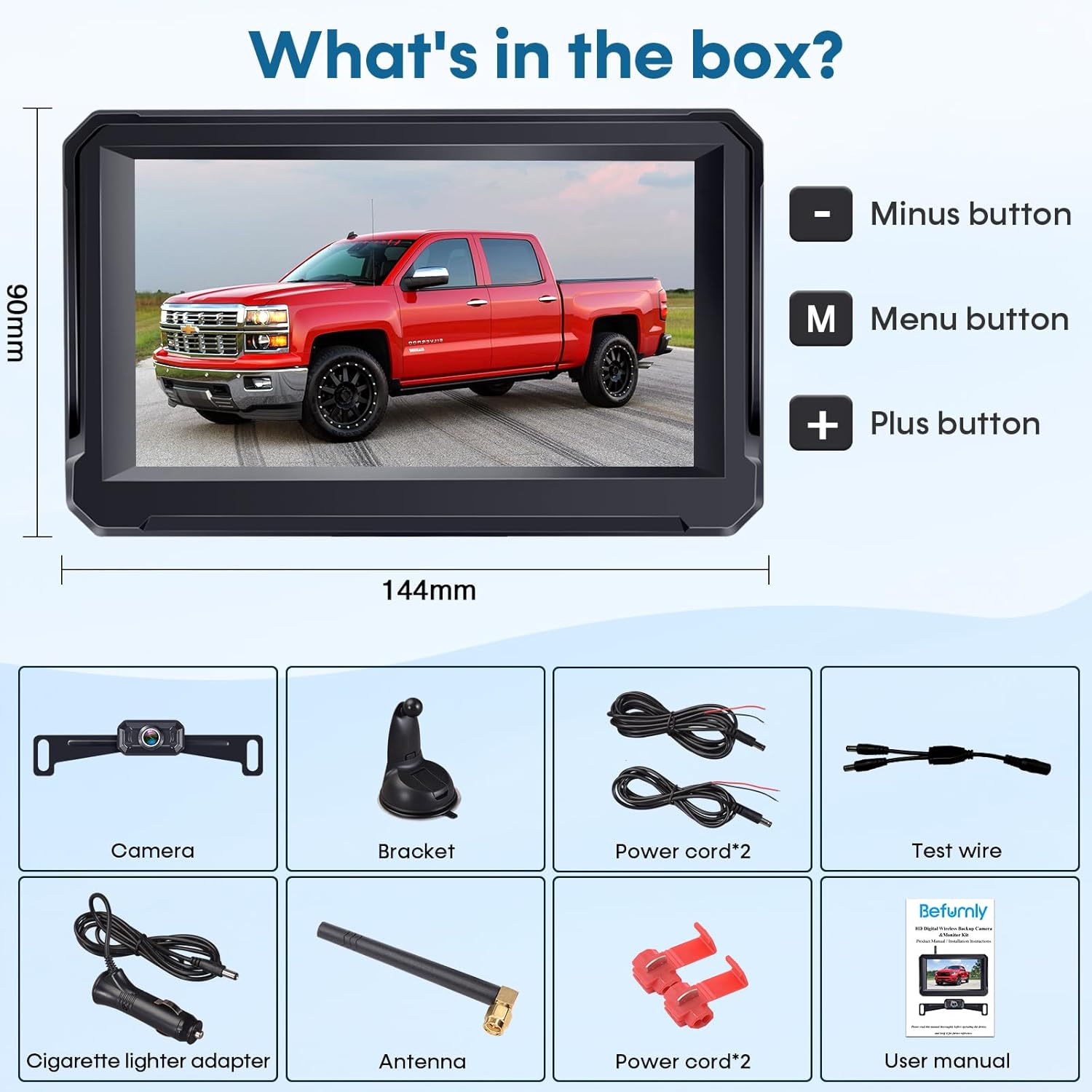 Wireless Backup Camera for Trucks: 5 Inch 1080P HD Display, Rear View Camera, IP69K Waterproof, Night Vision, Dual-Camera Support, DIY Installation, Customizable Parking Lines by Befumly H21