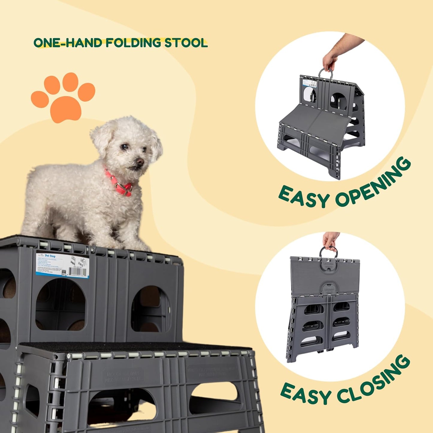 2-Step Folding Pet Stairs/Ramp - 300 lb Capacity, Carpeted Design for Bed/Car/SUV (Indoor/Outdoor)