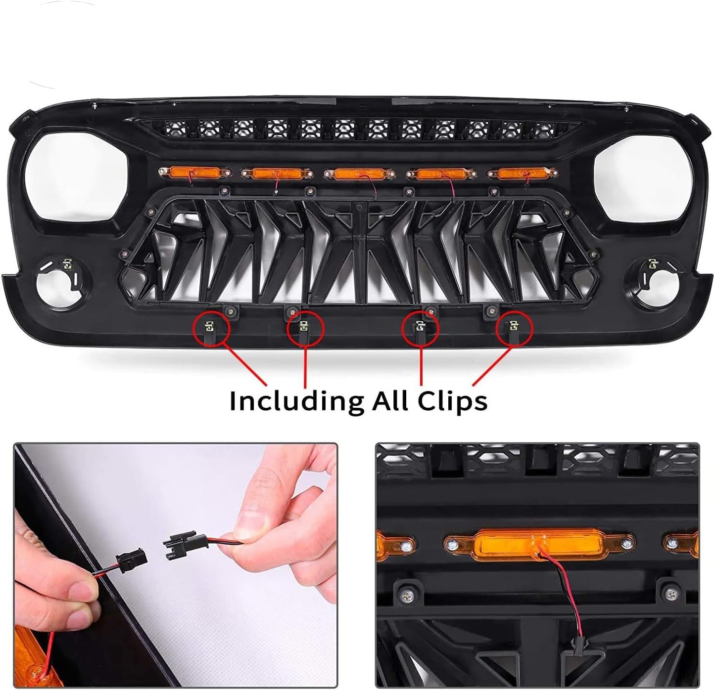 Jeep Wrangler JK Shark Grille with Amber Lights - Matte Black (2007-2018)