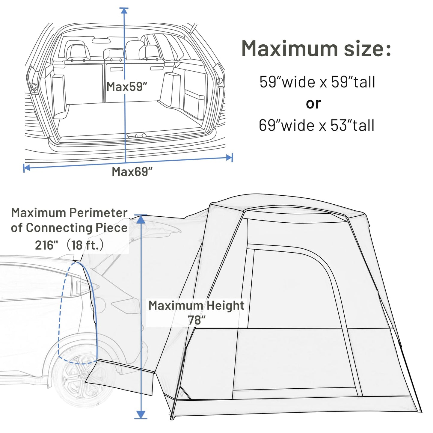 5-Person SUV Tent - Weather Resistant with Rainfly, 10'x8'x7.1' for Car/Van Camping