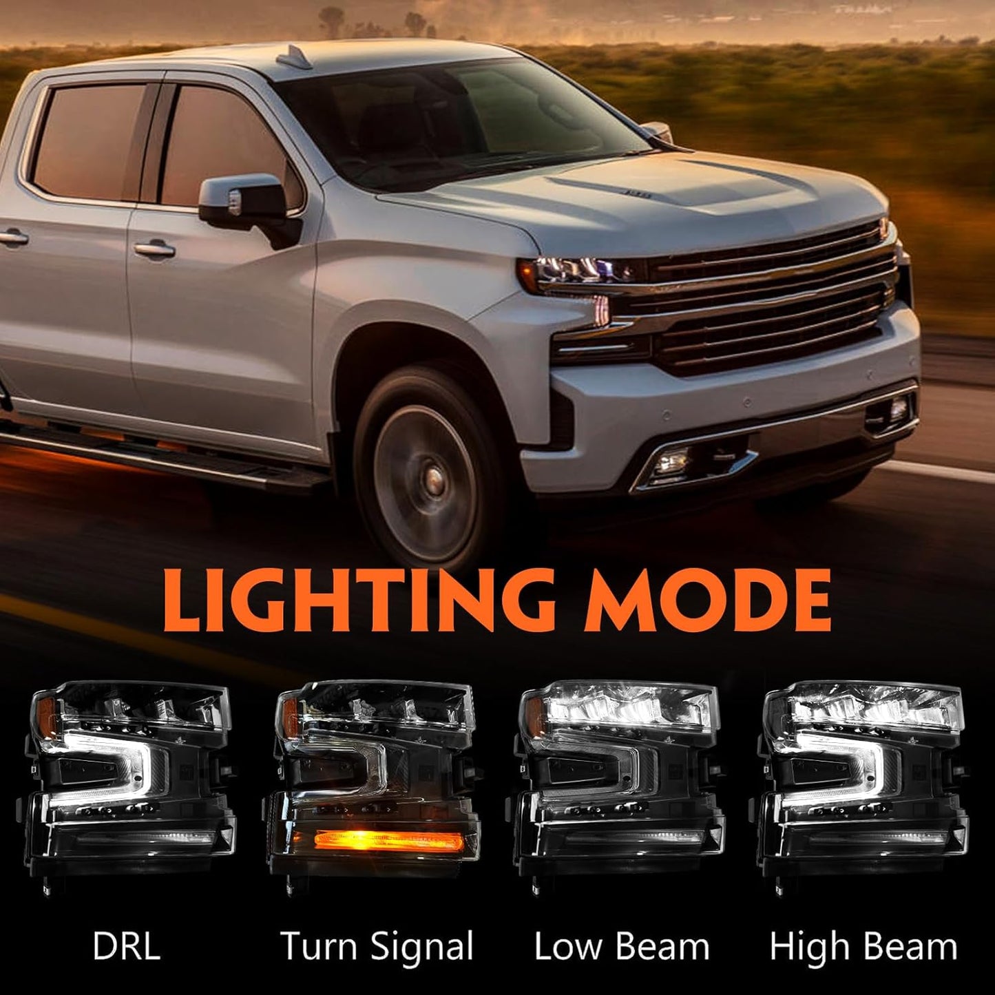 Full LED Headlight Assembly for Chevy Silverado 1500 2019 2020 2021 2022 Pickup Truck LT/LT Trail Boss/LTZ 1500 Head Light Lamp Right Passenger Side GM2503497 84621851(Not for Halogen Model)