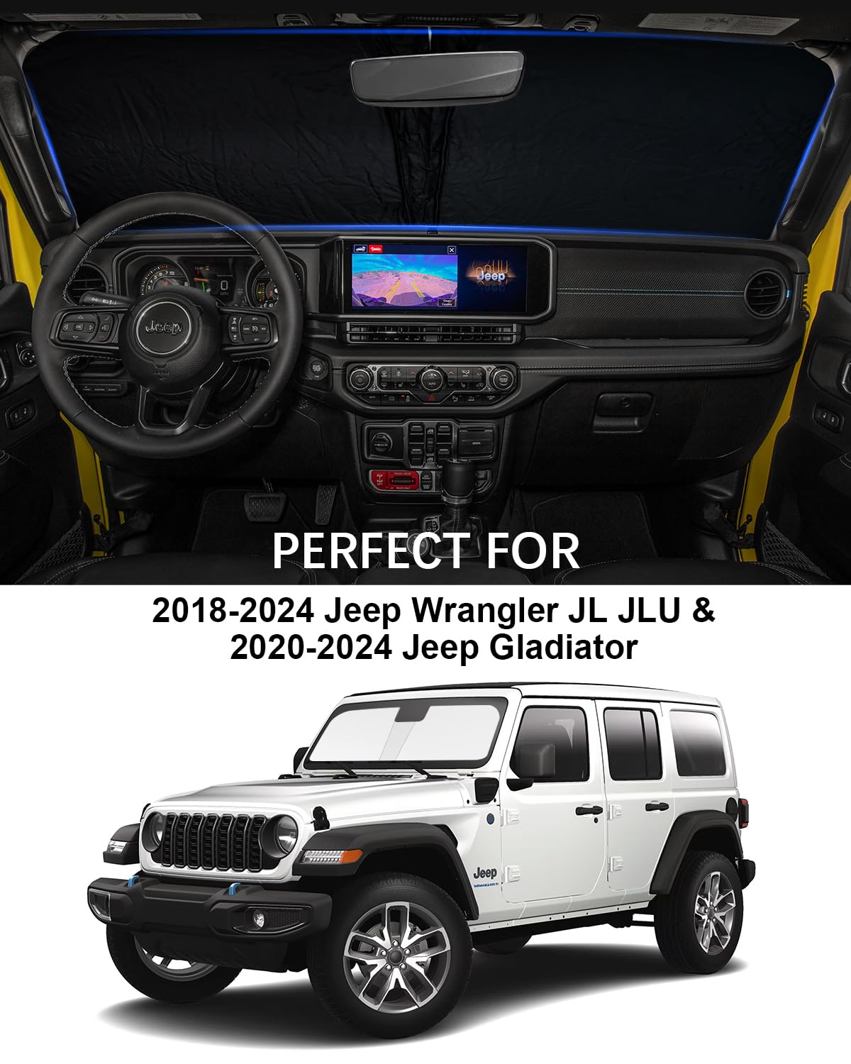 2025 Upgrade Foldable Windshield Sun Shade for 2018-2025 Jeep Wrangler JL & Gladiator